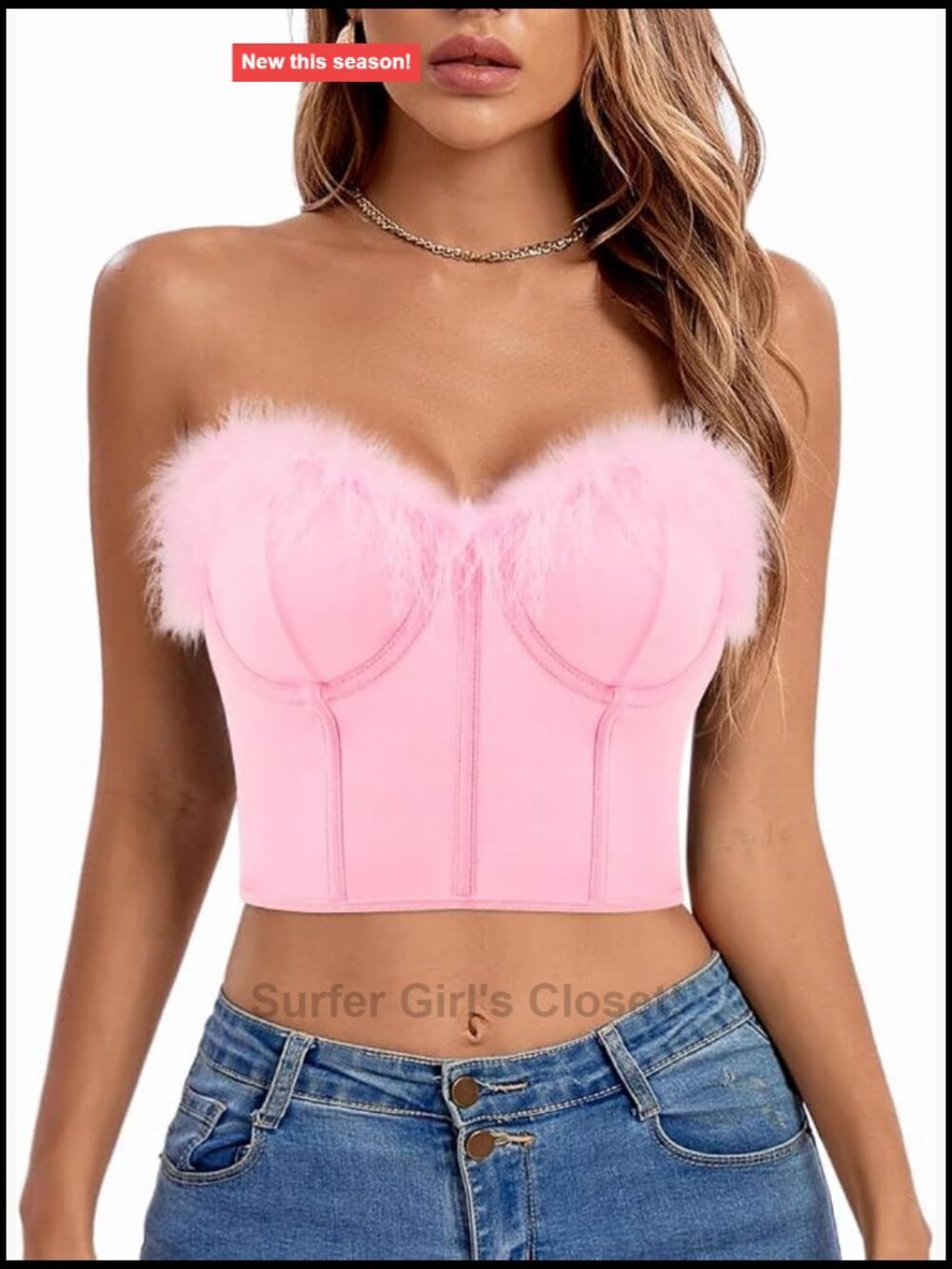 Sexy Sleeveless Faux Fur Trim Bustier Cami Crop Top Rave Festival